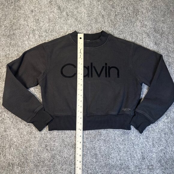 Calvin Klein Performance Womens Black VTG Cropped Sweatshirt Small SpellOut Logo - Picture 5 of 13